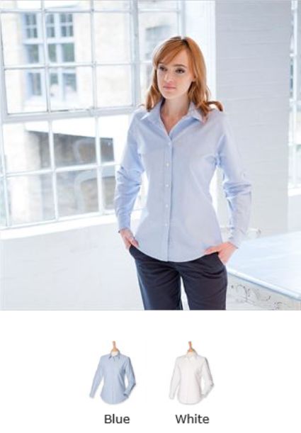 Henbury H511 Ladies Long Sleeve Classic Oxford - Click Image to Close